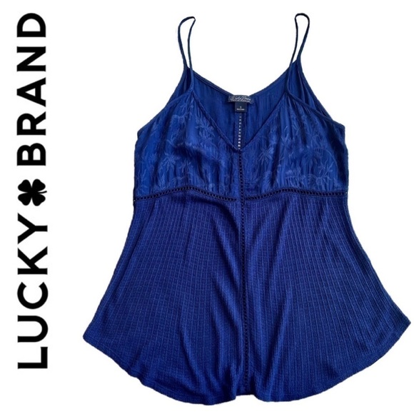 LUCKY BRAND Blue Strap Sleeveless Textured Top Tank Shirt Blouse Boho Women’s S - Picture 1 of 10